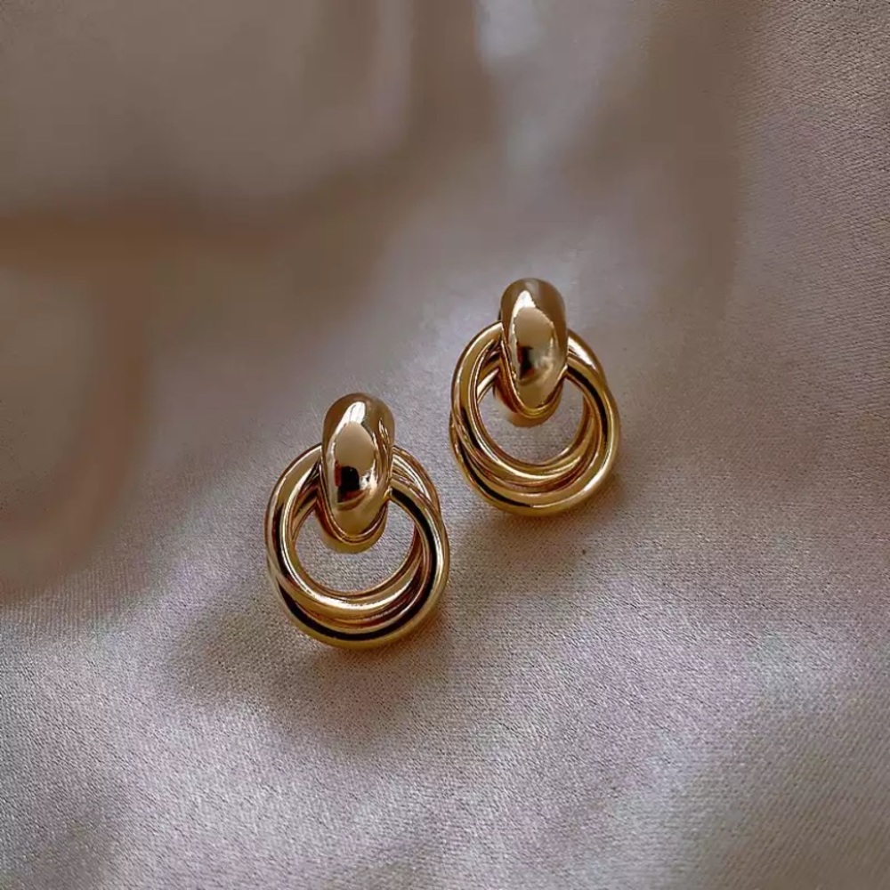 Stainless Steel Pendant Gold Double Hoop Earrings - Picture 5 of 6